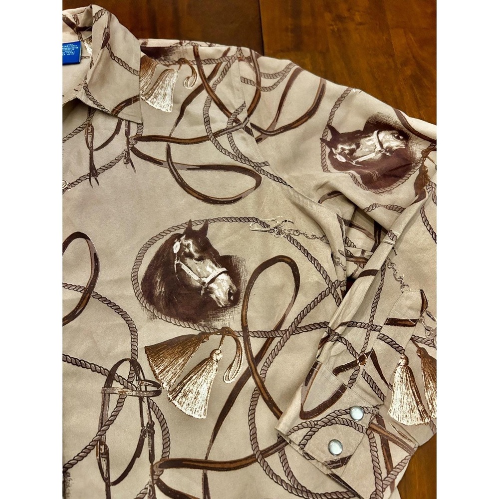 Natural Reflections Horse Print Western cowgirl top Womens XxL Tan Brown rodeo
